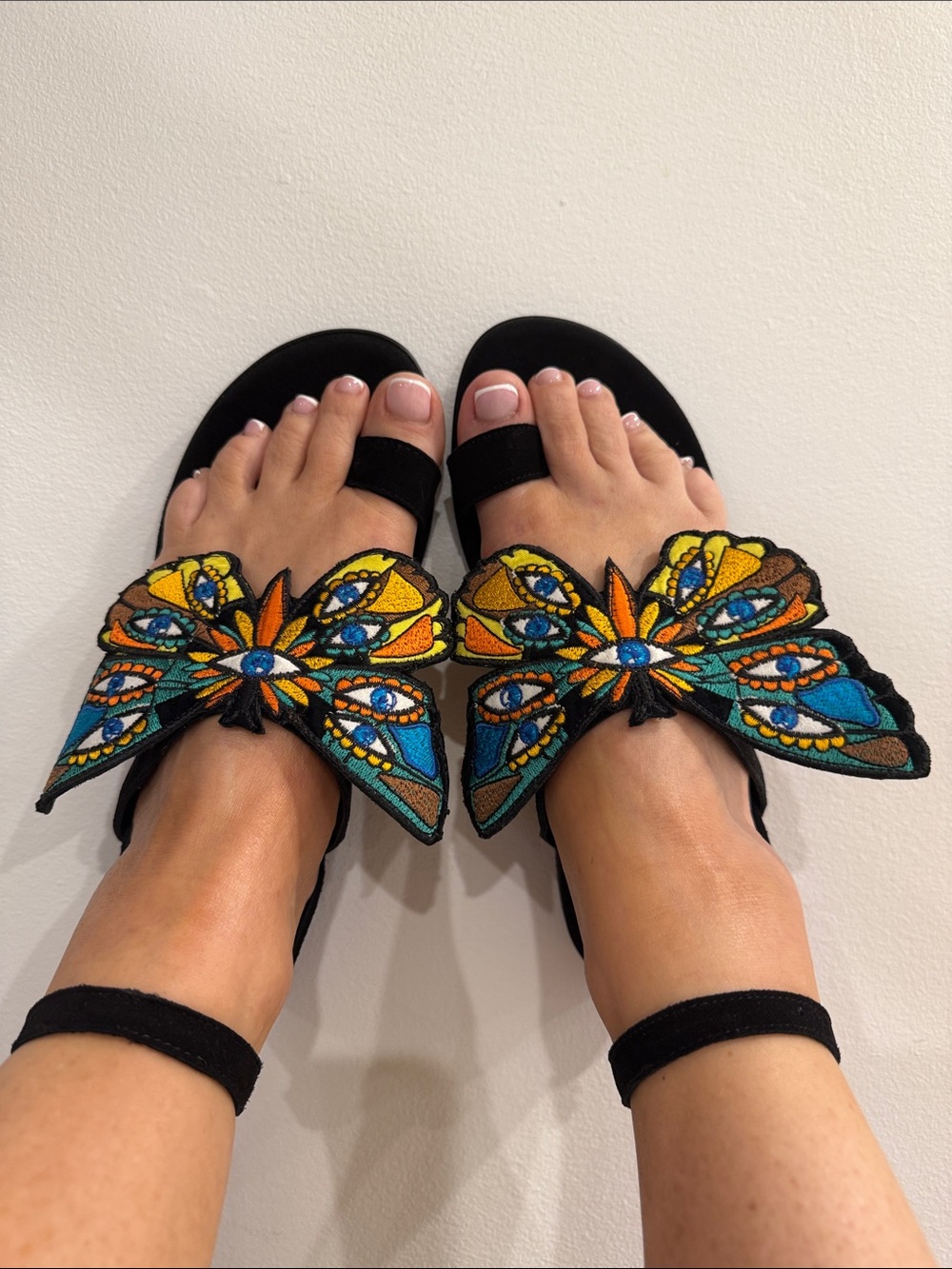 Elina Linardaki Butterfly Embroidered Suede Sandals NEW Size 38 (Fits 37)